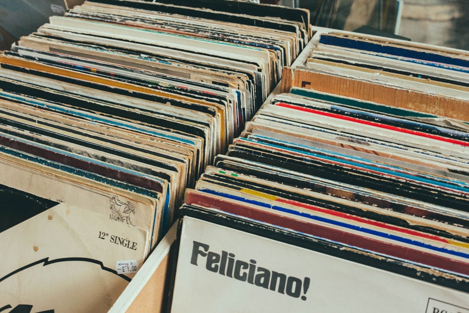 shelves with vinyls