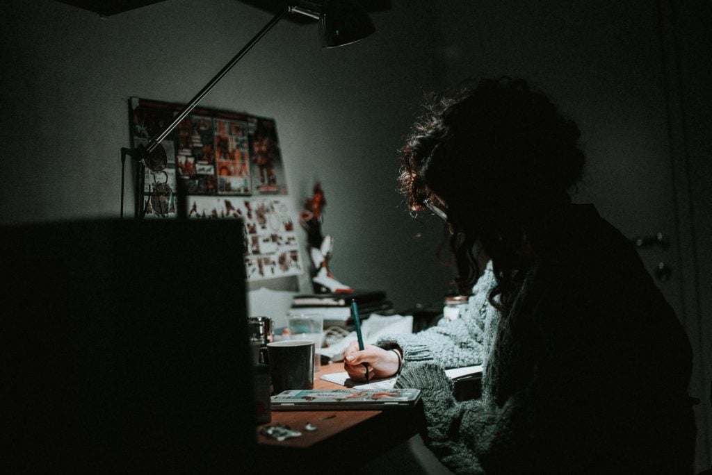 person working at night